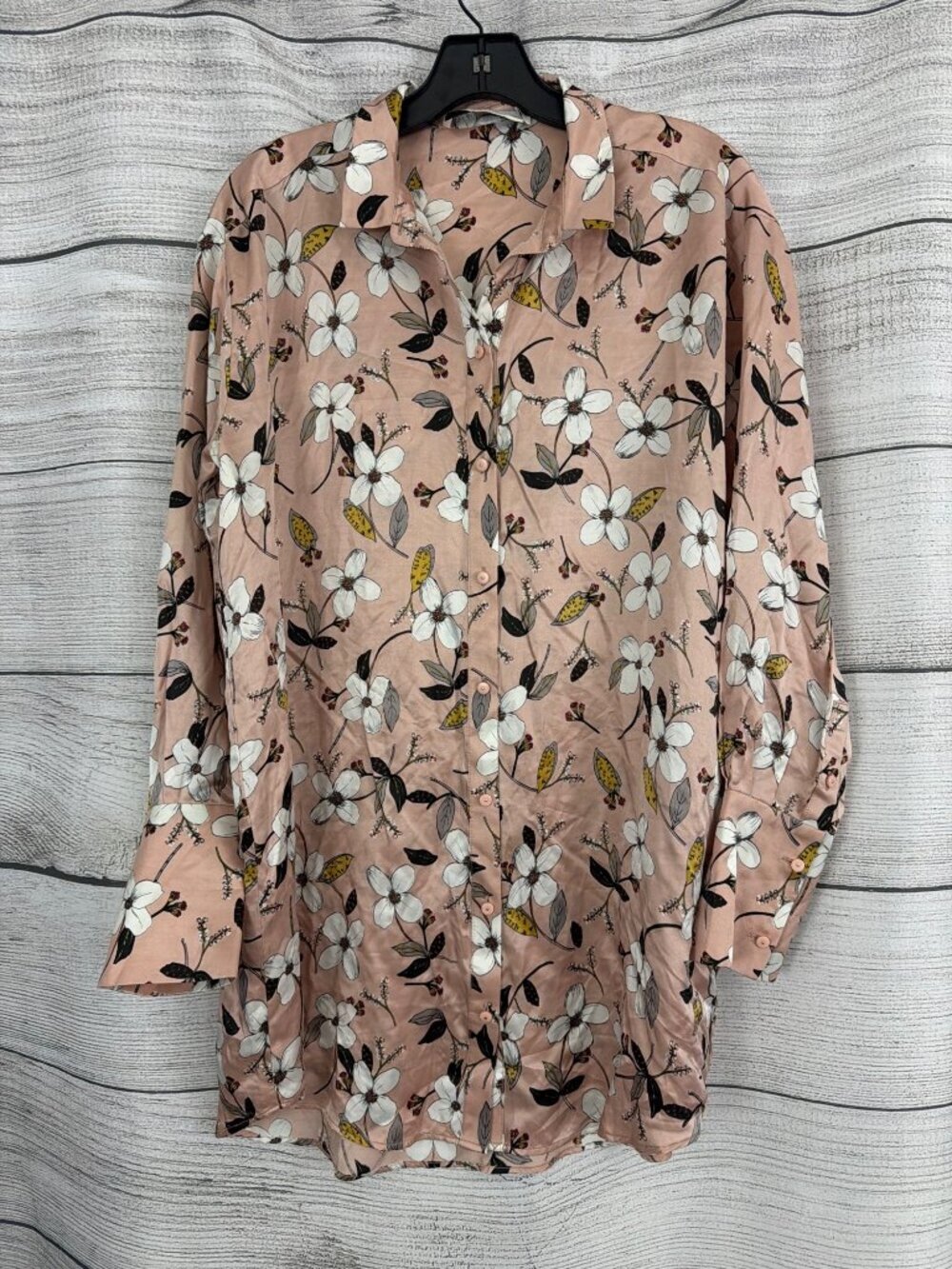 Munthe Peach Floral Button Front Long Sleeve Shirt Dress Size 34/XS